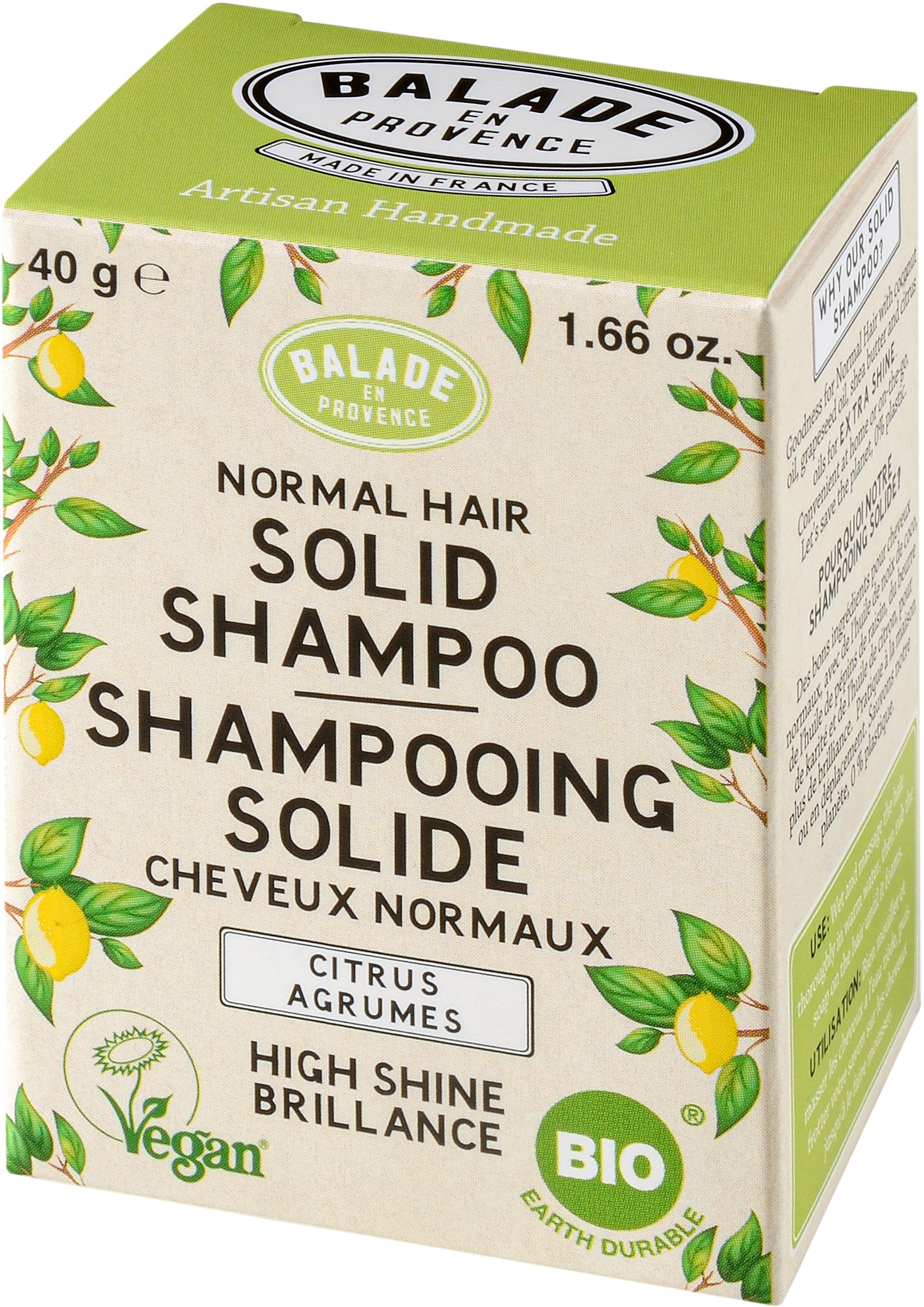 Balade en Provence Vaste Shampoo Citroen Citrusfruit 40 g - BALADE EN PROVENCE
