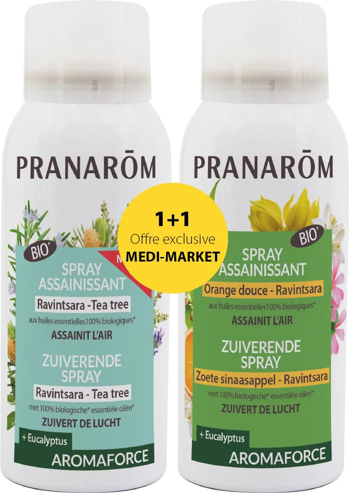 Pranarom aromaforce Spray Assainissant Duopack Ravintsara et Orange Douce 2x75ml
