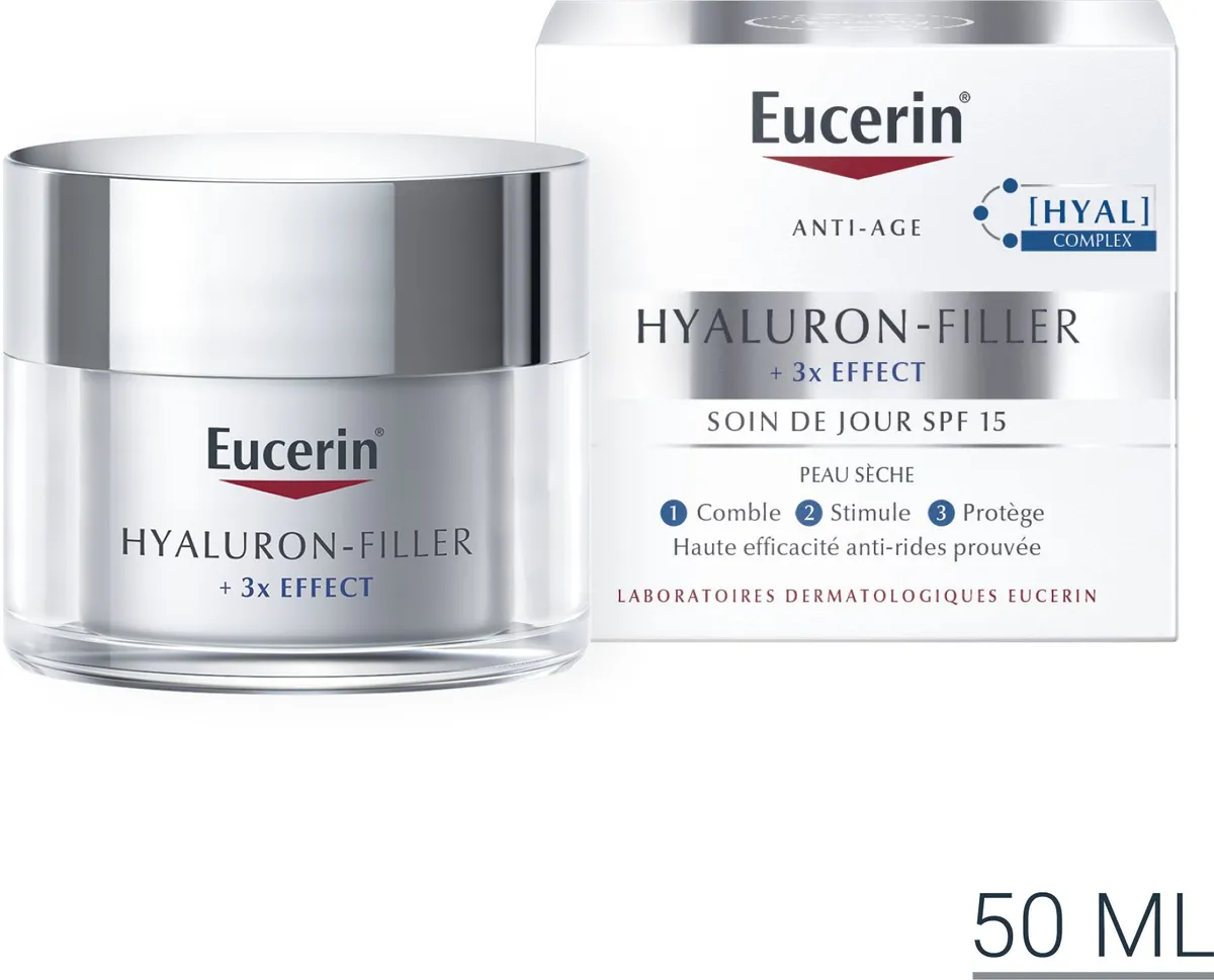 Eucerin Hyaluron-Filler +3x Effect Soin de Jour SPF 15 Peau Sèche Crème Anti-Rides & Anti-Âge Pot 50ml
