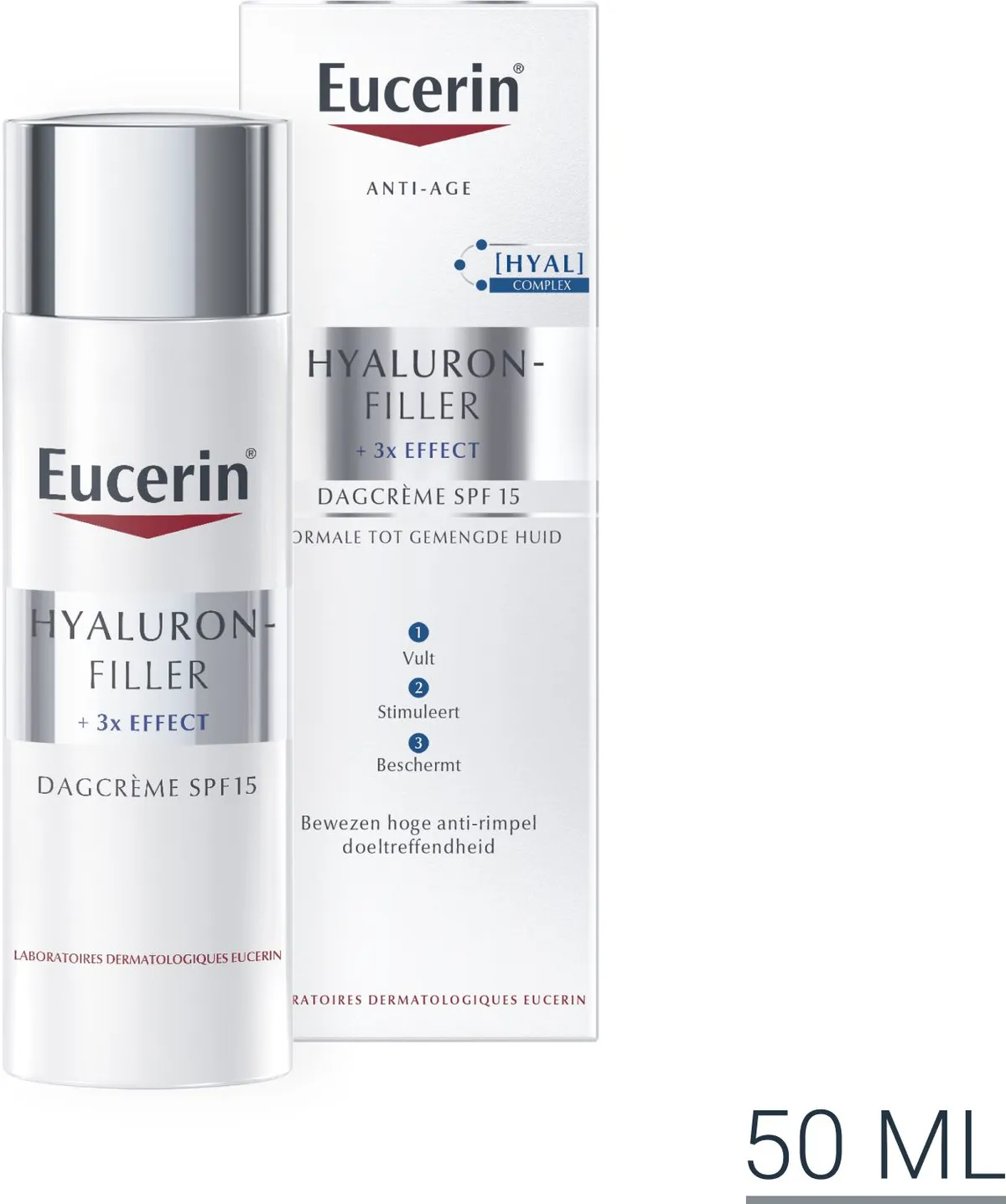 Eucerin Hyaluron-Filler +3x Effect Dagcrème SPF 15 Normale tot Gemengde Huid Anti-Age & Rimpels met pomp 50ml