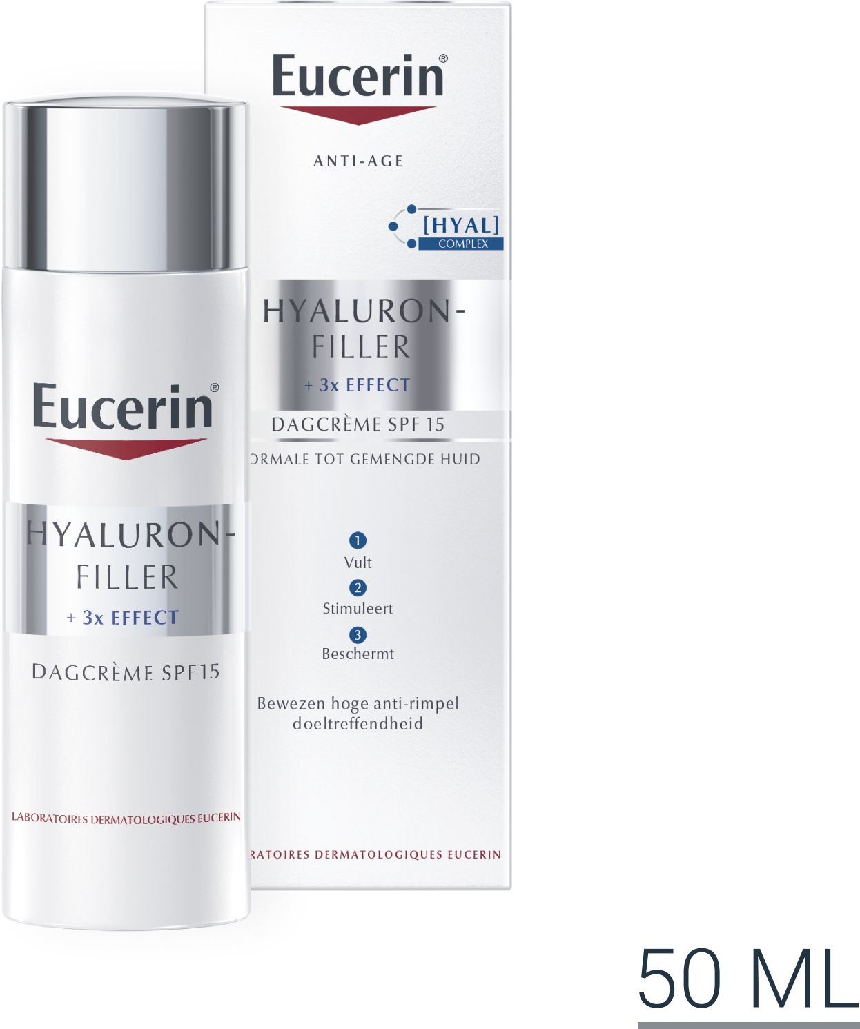 Eucerin Hyaluron-Filler +3x Effect Dagcrème SPF 15 Normale tot Gemengde Huid Anti-Age & Rimpels met pomp 50ml - Eucerin