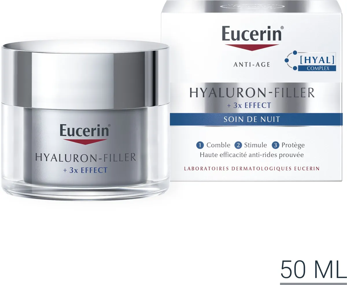 Eucerin Hyaluron-Filler +3x Effect Soin de Nuit Crème Anti-Rides & Anti-Âge Pot 50ml