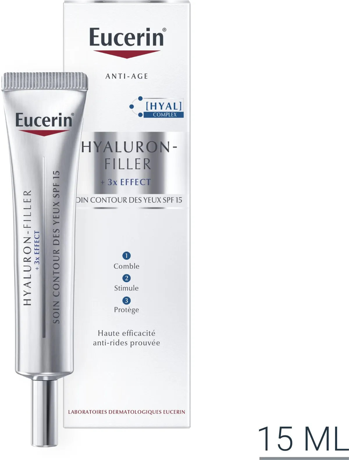 Eucerin Hyaluron-Filler +3x Effect Soin Contour des Yeux SPF 15 Anti-Rides & Anti-Âge Tube 15ml