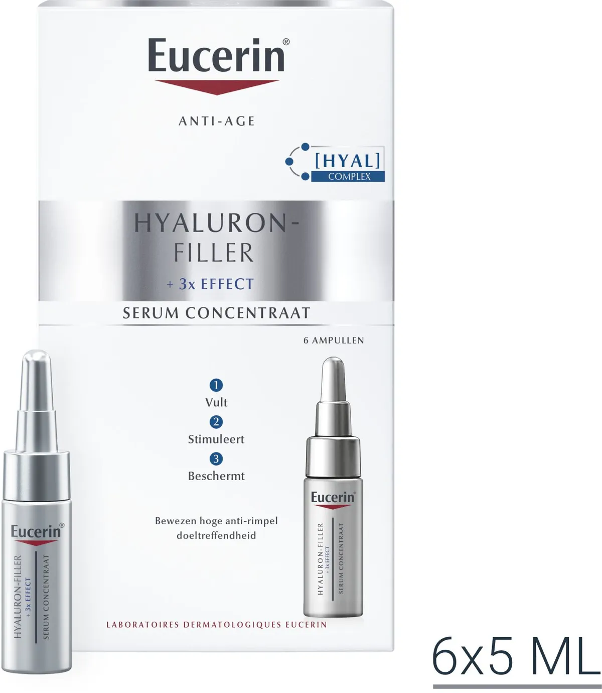 Eucerin Hyaluron-Filler +3x Effect Serum Concentraat Anti-Age & Rimpels Ampullen 6 x 5ml