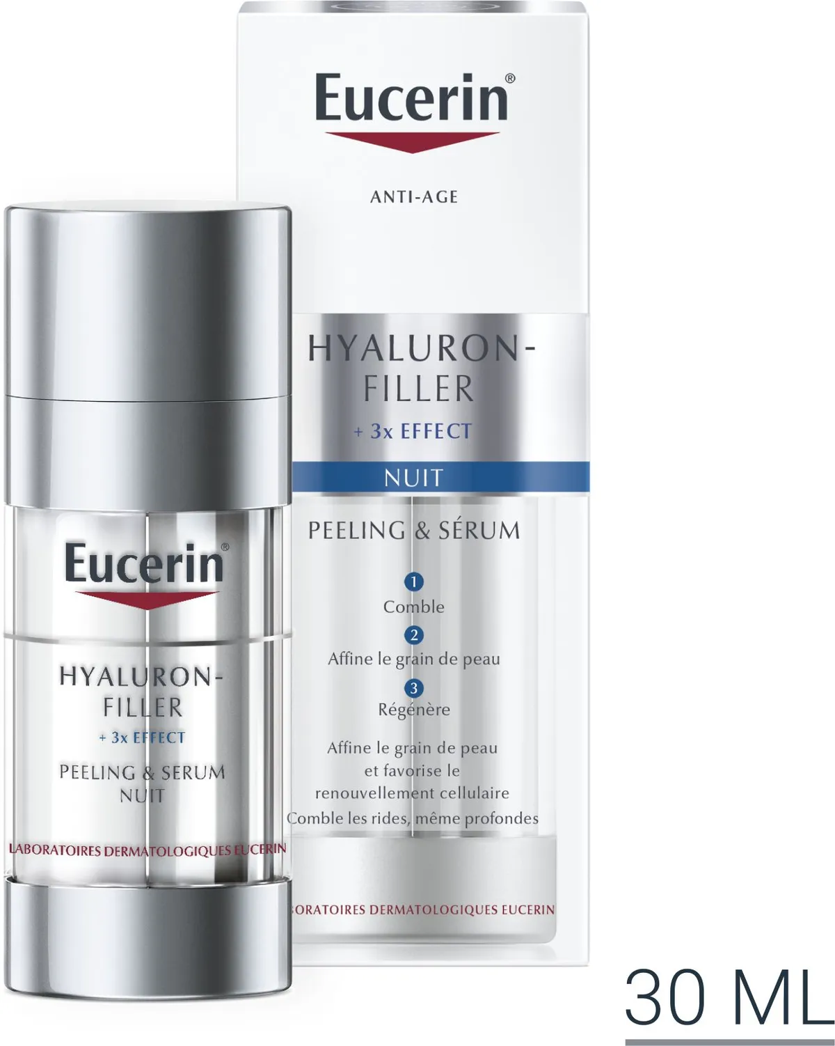 Eucerin Hyaluron-Filler +3x Effect Peeling & Serum Nuit Anti-Rides & Anti-Âge avec pompe 30ml
