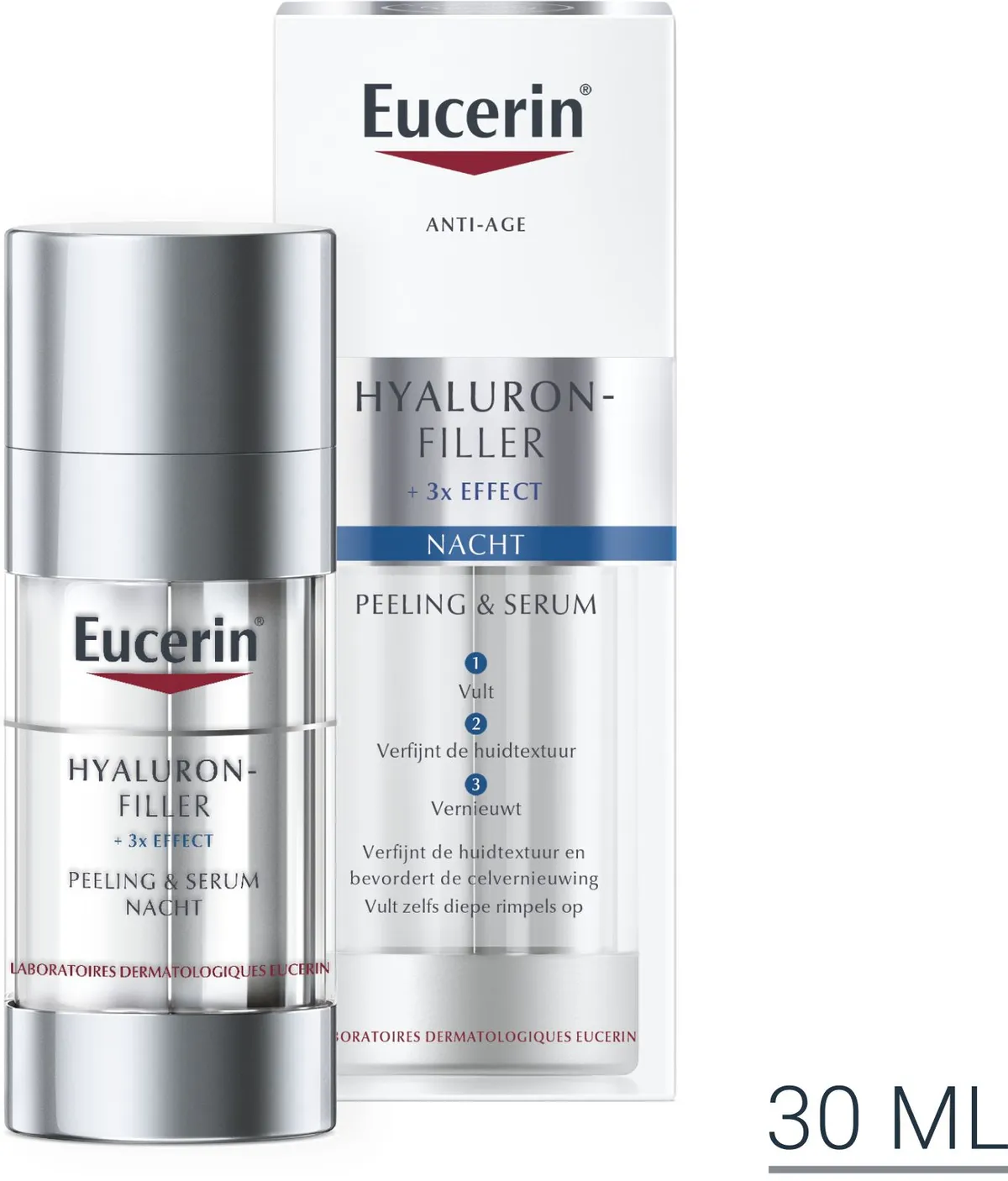 Eucerin Hyaluron-Filler +3x Effect Nacht Peeling & Serum Anti-Age & Rimpels met pomp 30ml