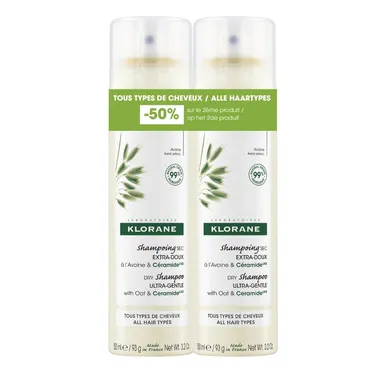 Klorane Shampoing Sec Extra-Doux au Lait d’Avoine Promo Duo 2x150ml (2e à -50%)