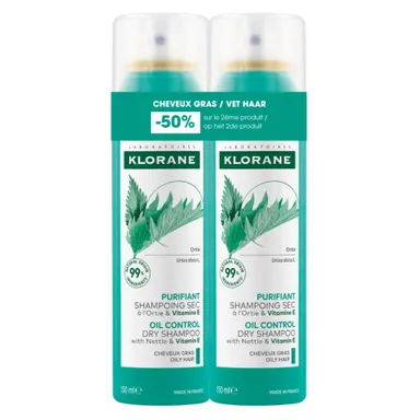 Klorane Shampooing Sec Séboréducteur à l’Ortie Duo 2x150 ml (2e à -50 %)