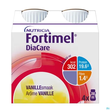 Fortimel DiaCare Vanillesmaak Voedingssupplement Ondervoeding Flessen 4x200ml