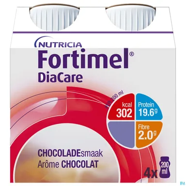 Fortimel DiaCare Chocoaldesmaak Voedingssupplement Ondervoeding Flessen 4x200ml