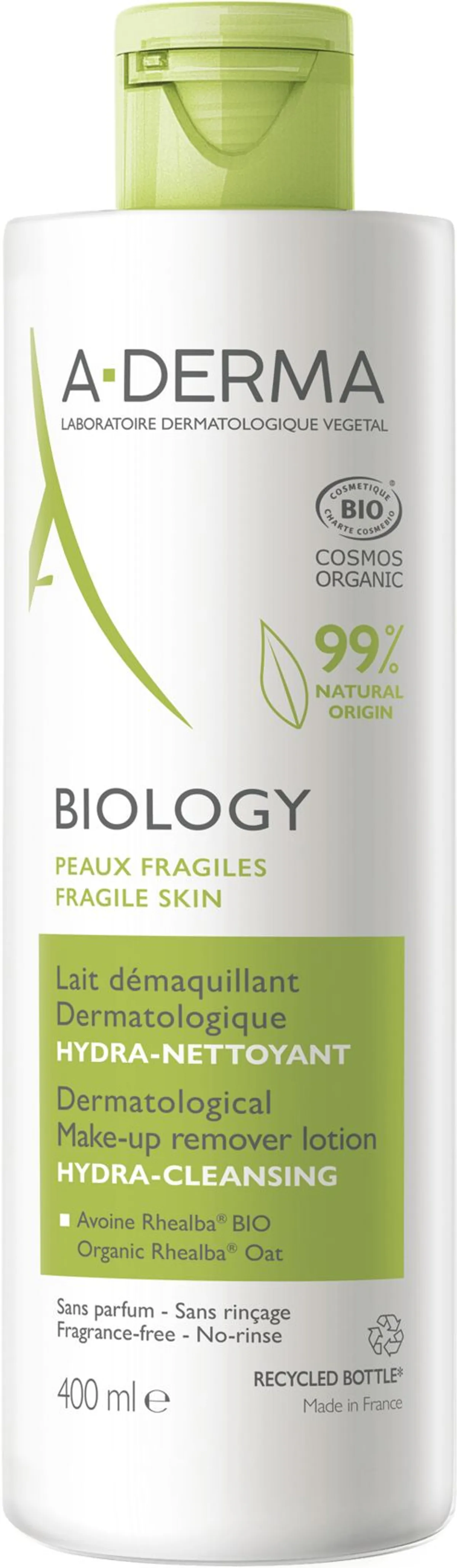 A-Derma Biology Lait Démaquillant Dermatologique Hydra-Nettoyant 400Ml