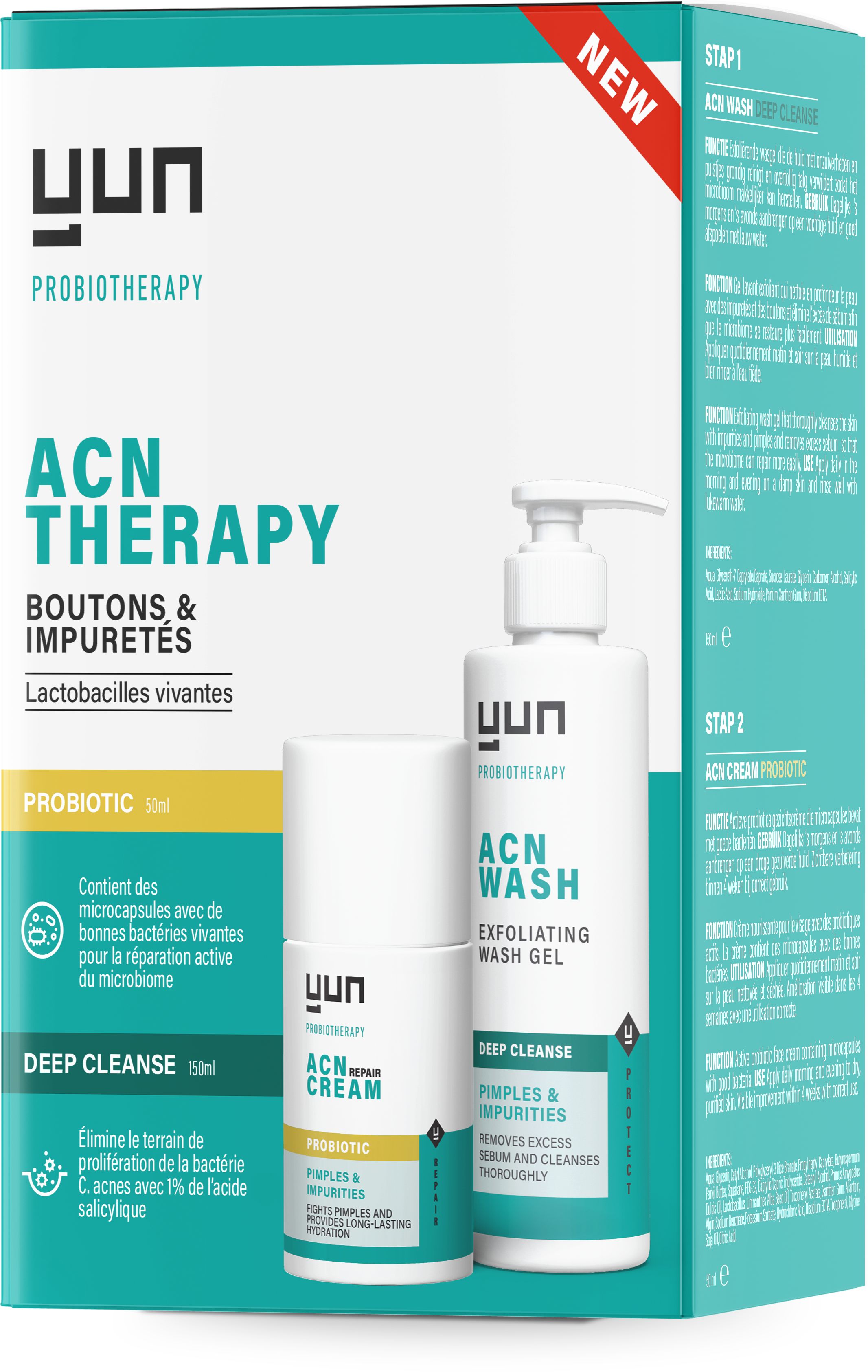 Yun ACN Probiotic Repair Gezichtscrème 50 ml + Exfoliërende Wash Gel 150 ml - Yun Probiotherapy
