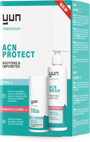 YUN ACN Protect Cream Hydra 50ml + Prebiotic Cleanse Purifying Wash Gel 150ml