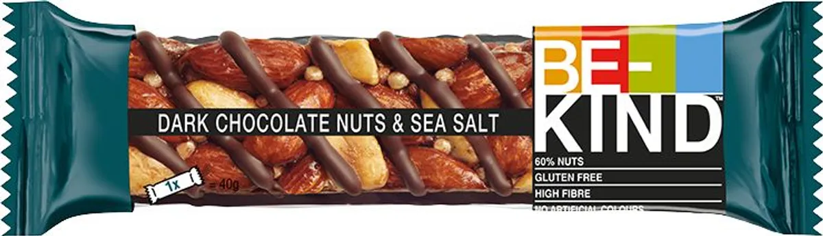 BE KIND Dark Chocolate Nuts & Sea Salt 50gr