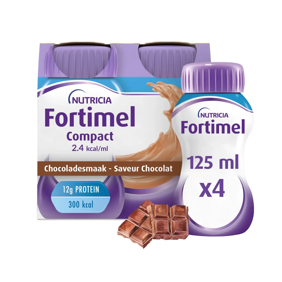 Fortimel Compact 2.4kcal Arôme Chocolat Complément Nutritionnel Dénutrition Bouteilles 4x125ml
