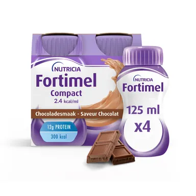Fortimel Compact 2.4kcal Chocoladesmaak Voedingssupplement Ondervoeding Flessen 4x125ml