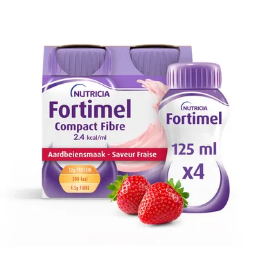 Fortimel Compact Fibre 2.4kcal Arôme Fraise Complément Nutritionnel Dénutrition Bouteilles 4x125ml