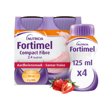 Fortimel Compact Fibre 2.4kcal Arôme Fraise Complément Nutritionnel Dénutrition Bouteilles 4x125ml