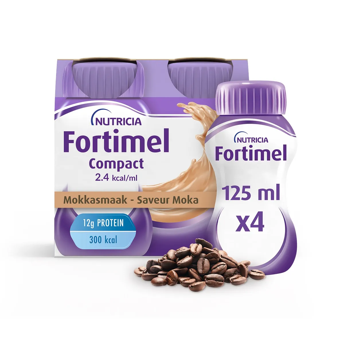 Fortimel Compact 2.4kcal Mokkasmaak Voedingssupplement Ondervoeding Flessen 4x125ml