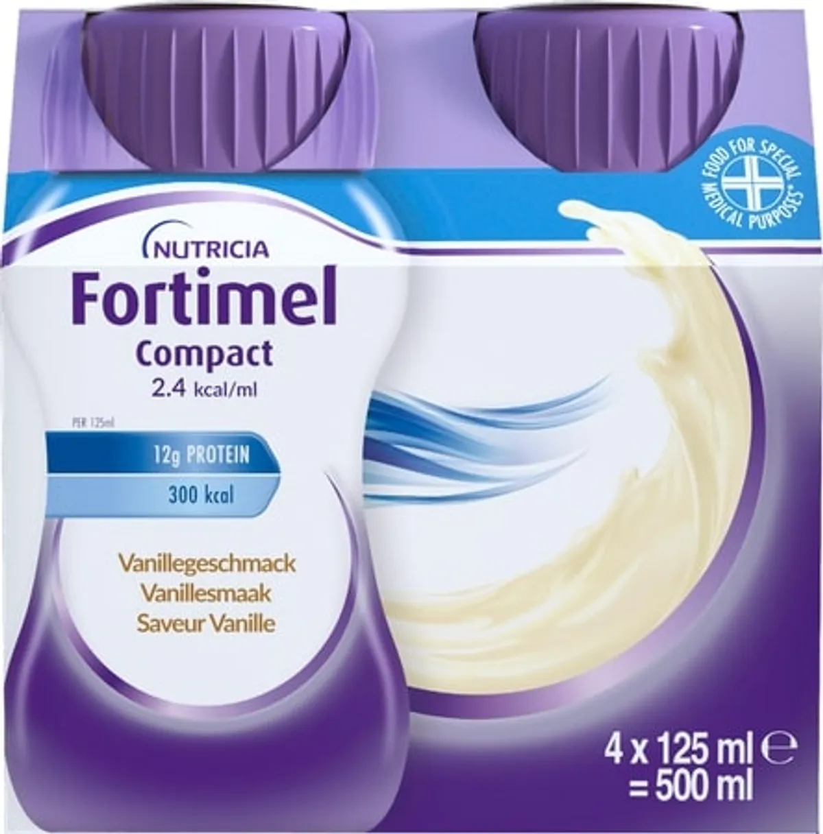 Fortimel Compact 2.4kcal Vanillesmaak Voedingssupplement Ondervoeding Flessen 4x125ml