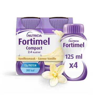 Fortimel Compact 2.4kcal Vanillesmaak Voedingssupplement Ondervoeding Flessen 4x125ml