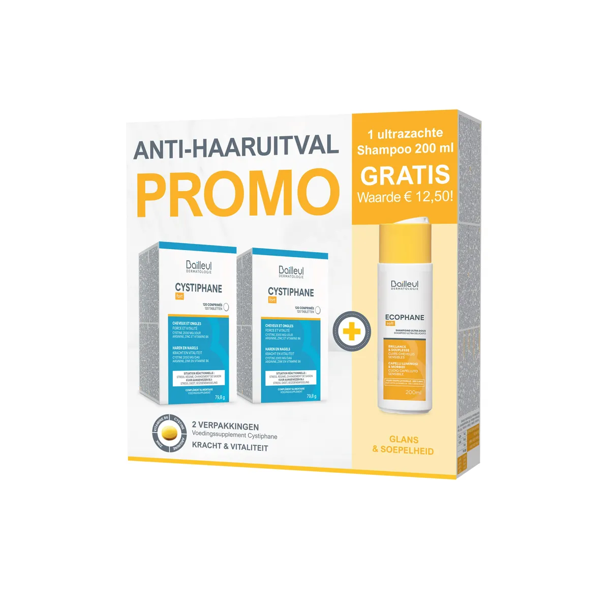 Cystiphane Haar En Nagels Promopack 2x120 Tabletten + Ultra Soft Shampoo 200 ml Gratis