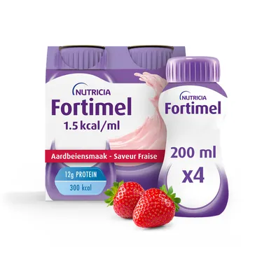 Fortimel 1.5kcal Aardbeismaak Voedingssupplement Ondervoeding Flessen 4x200ml