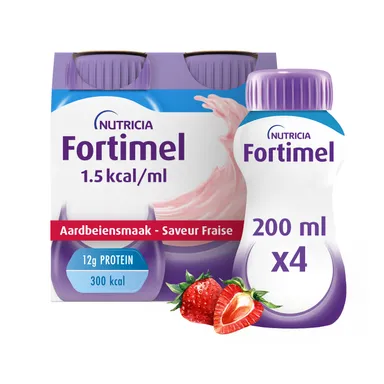 Fortimel 1.5kcal Aardbeismaak Voedingssupplement Ondervoeding Flessen 4x200ml