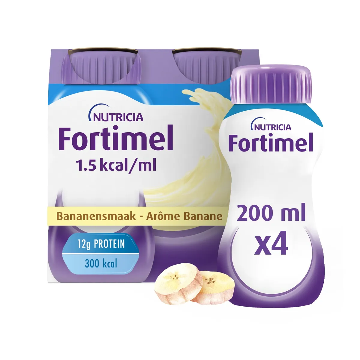 Fortimel 1.5kcal Arôme Banane Complément Nutritionnel Dénutrition Bouteilles 4x200ml
