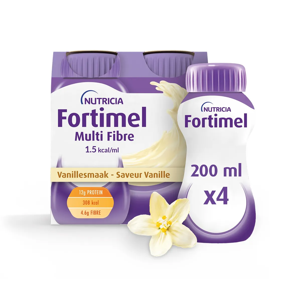 Fortimel Multifibre 1.5kcal Arôme Vanille Complément Nutritionnel Dénutrition Bouteilles 4x200ml