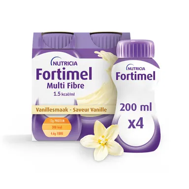 Fortimel Energy Multi Fiber 1.5kcal Vanille Voedingssupplement Ondervoeding Flessen 4x200ml