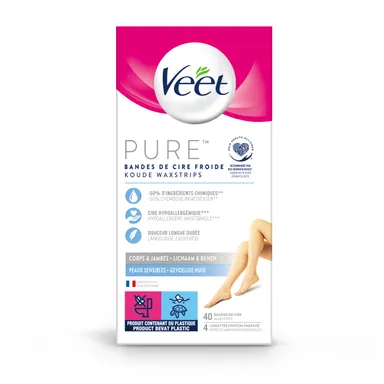 Veet Bandes De Cire Froide Jambes Peaux Sensibles 40 Bandes