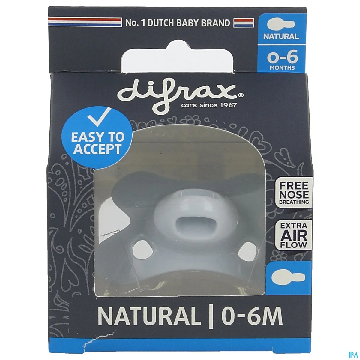 Difrax Fopspeen Natural 0-6 Maanden Pure Blue Ice