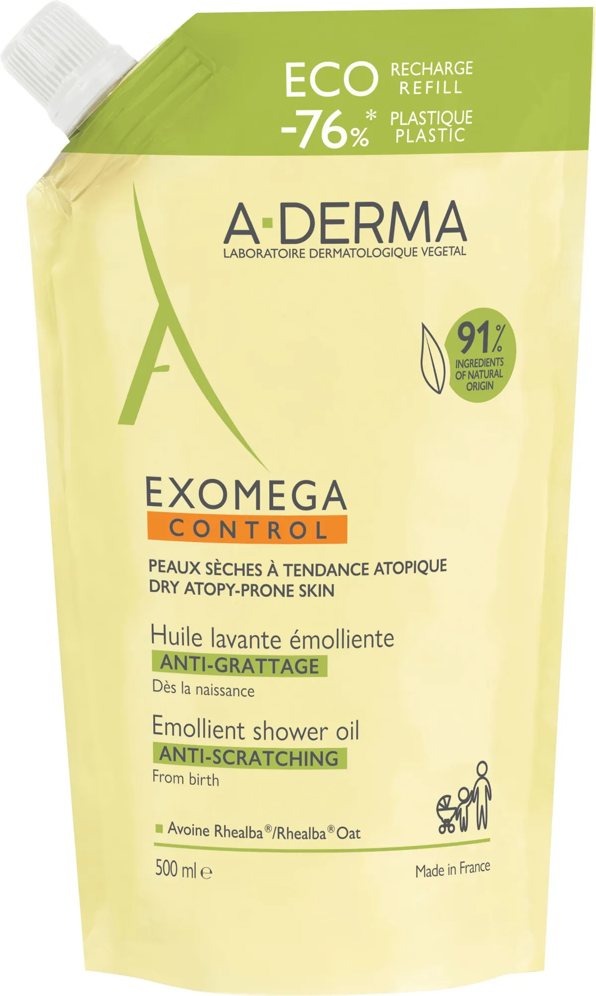 A-Derma Exomega Control Emolliërende Anti-Jeuk Wasolie Refill 500ml