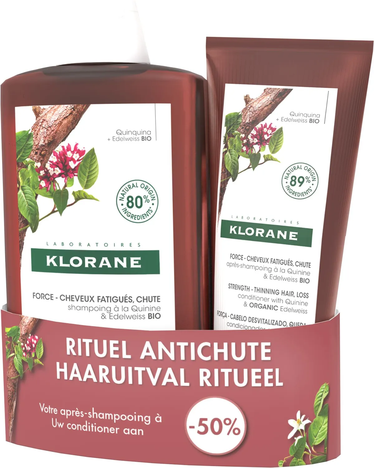 Klorane Duo Shampoo 400 ml en Conditioner 200 ml Kinine en Edelweiss