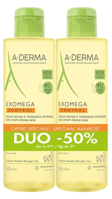 A-Derma Exomega Control Huile Lavante 2x500ml (2ème à -50%)
