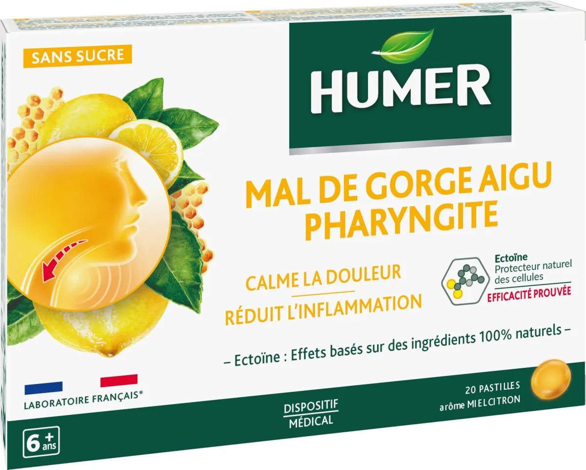 Humer Acute Keelpijn Faryngitis Honing Citroen 20 Tabletten