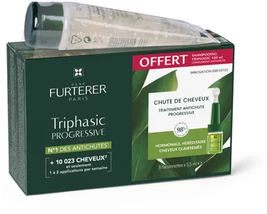 René Furterer Triphasic Traitement Antichute Progressif 8x5,5ml + Shampooing 100ml Gratuit