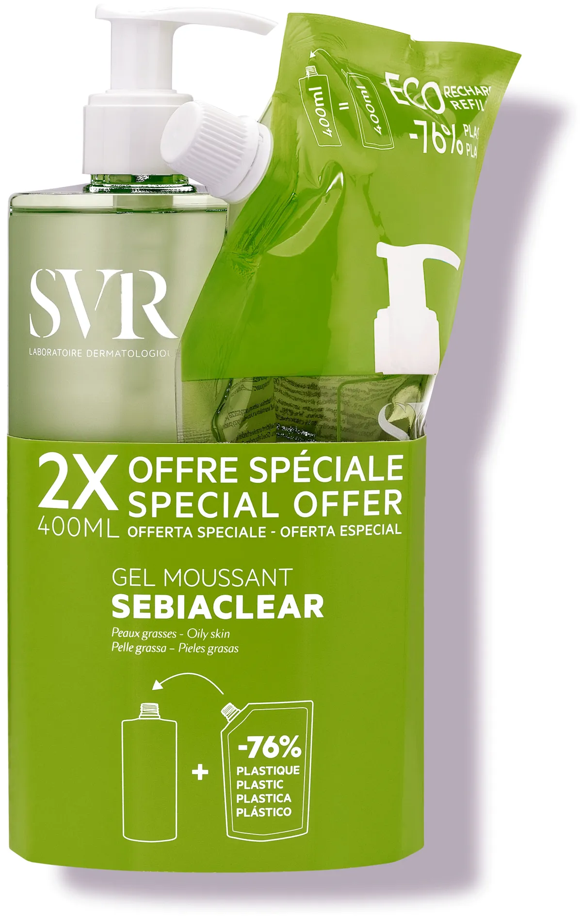 SVR Sebiaclear Gel Moussant 400ml + Recharge 400ml