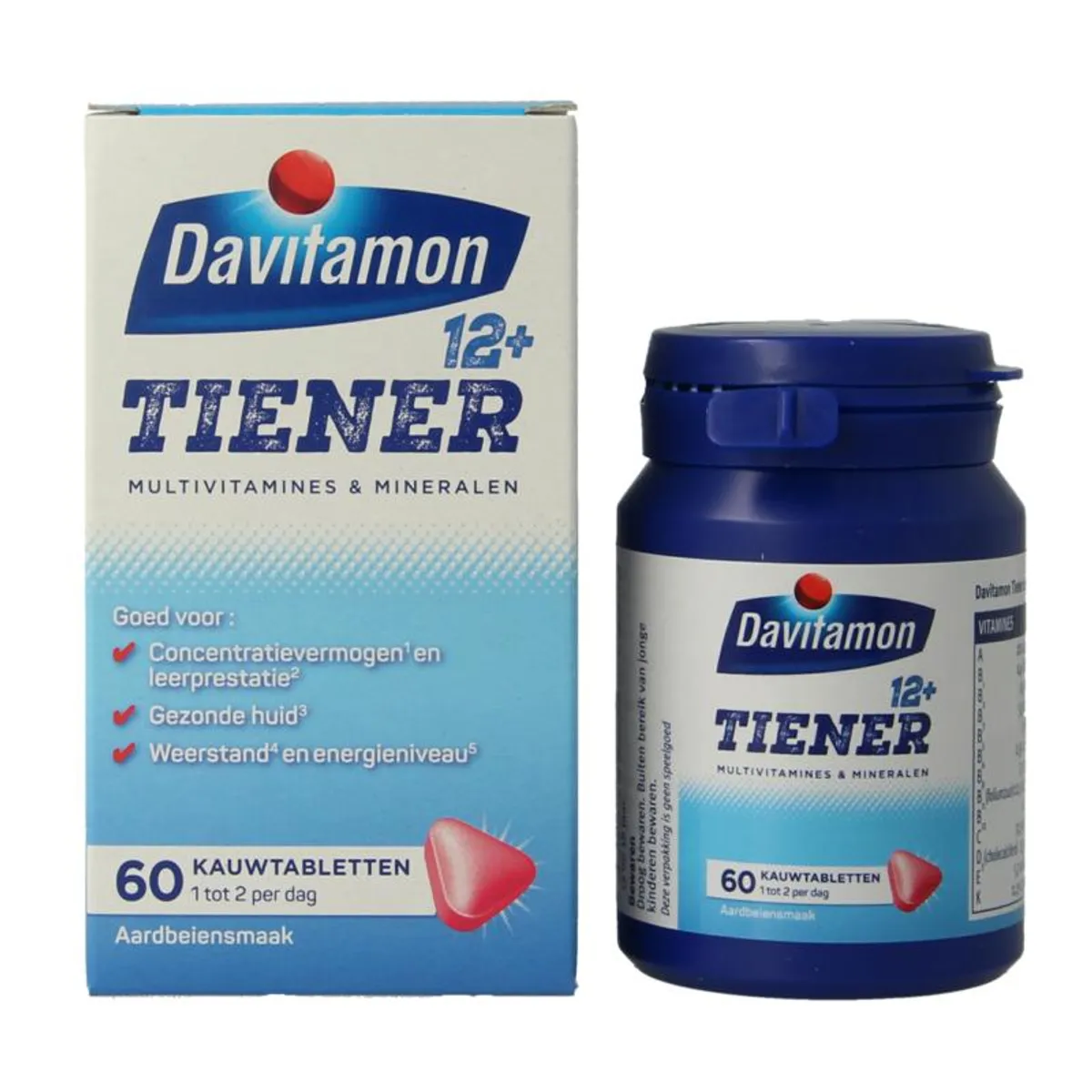 Davitamon Tienerboost 12+ 60 Multivitamine Kauwtabletten Aardbeiensmaak