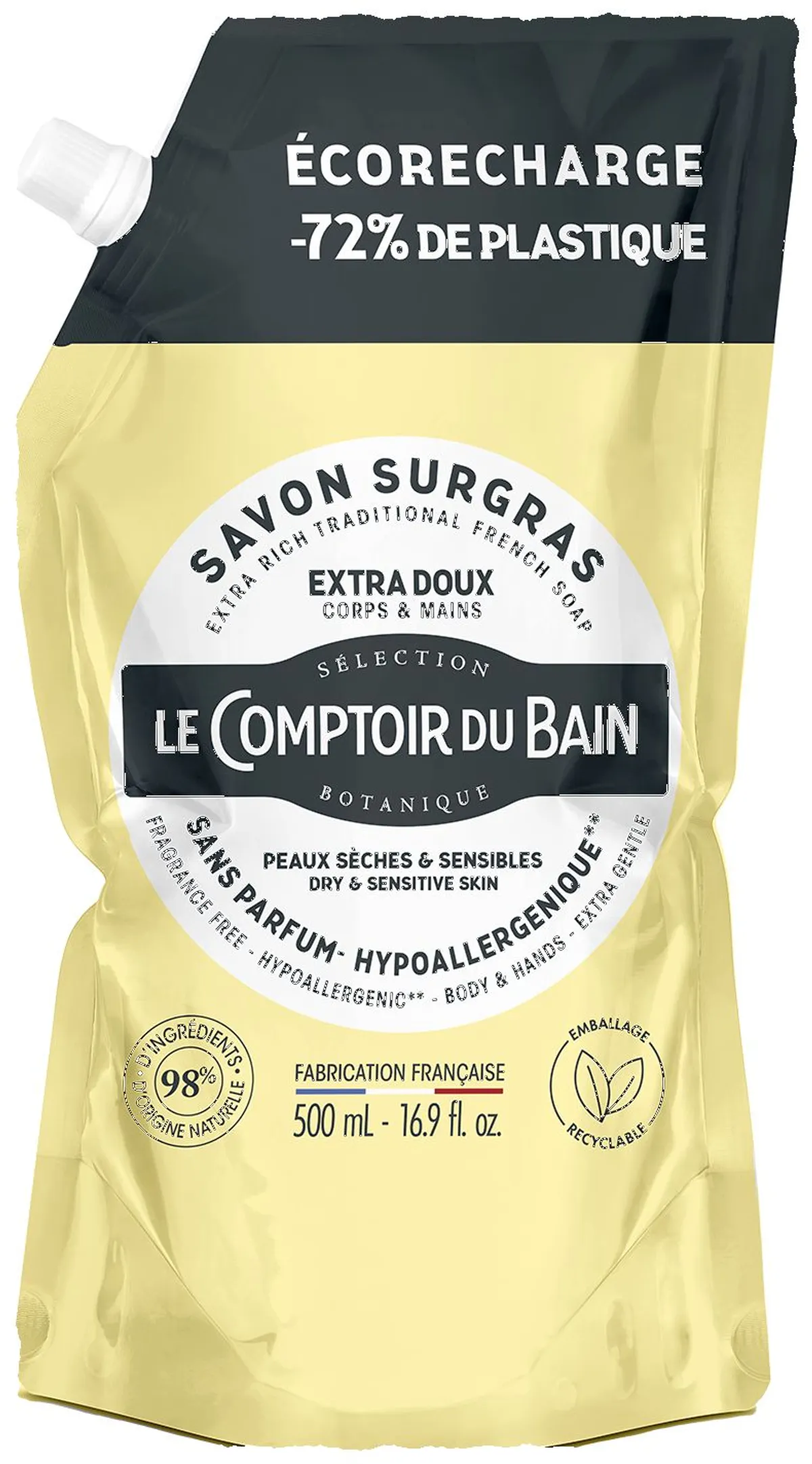 Le Comptoir du Bain Savon Liquide Surgras Marseille Recharge 500ml