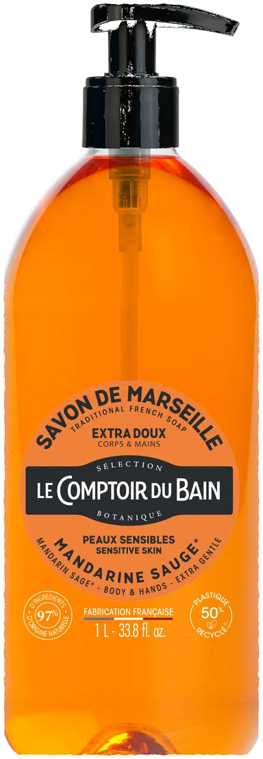 Le Comptoir du Bain Vloeibare Marseillezeep Mandarijn Salie 1 l