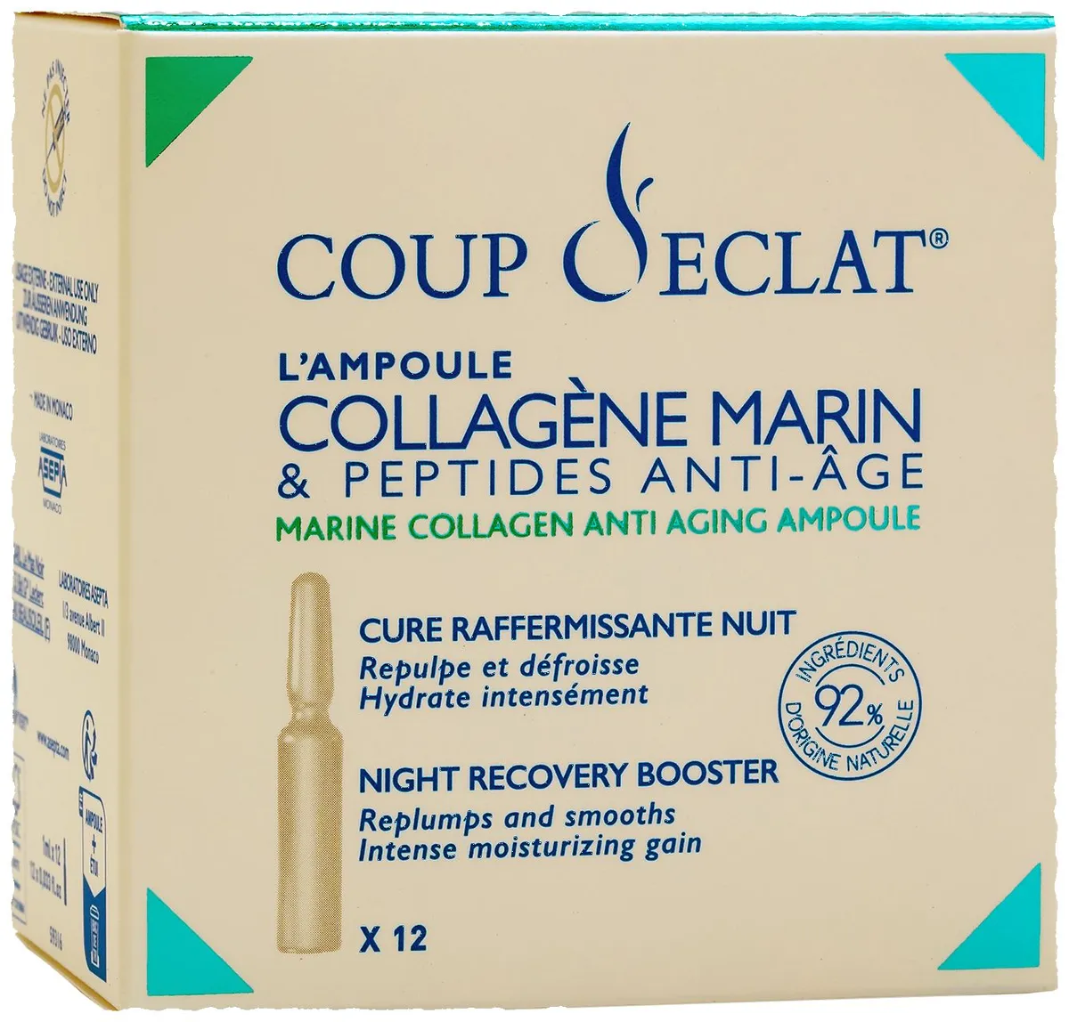 Coup d'Eclat Collagène Marin et Peptides Nuit 12 Ampoules