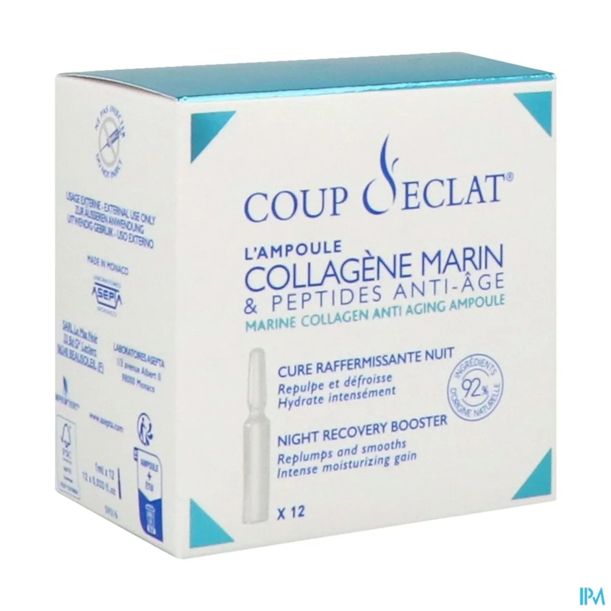 Coup d'Eclat Collagène Marin et Peptides Nuit 12 Ampoules