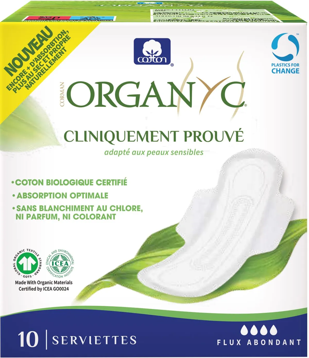 Organyc Serviettes Flux Abondant Coton Bio 10 Serviettes
