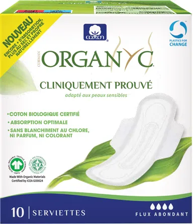 Organyc Serviettes Flux Abondant Coton Bio 10 Serviettes