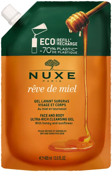 Nuxe Reve De Miel Overvette reinigingsgel Gezicht en Lichaam Eco-Navulling 400 ml