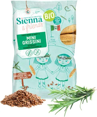 Sienna & Friends Mini Grissini Graines de Lin Romarin +12 Mois 20g