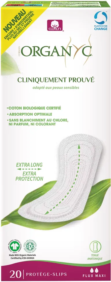 Organyc Protège-Slips Extra Long Flux Léger 20 Pièces