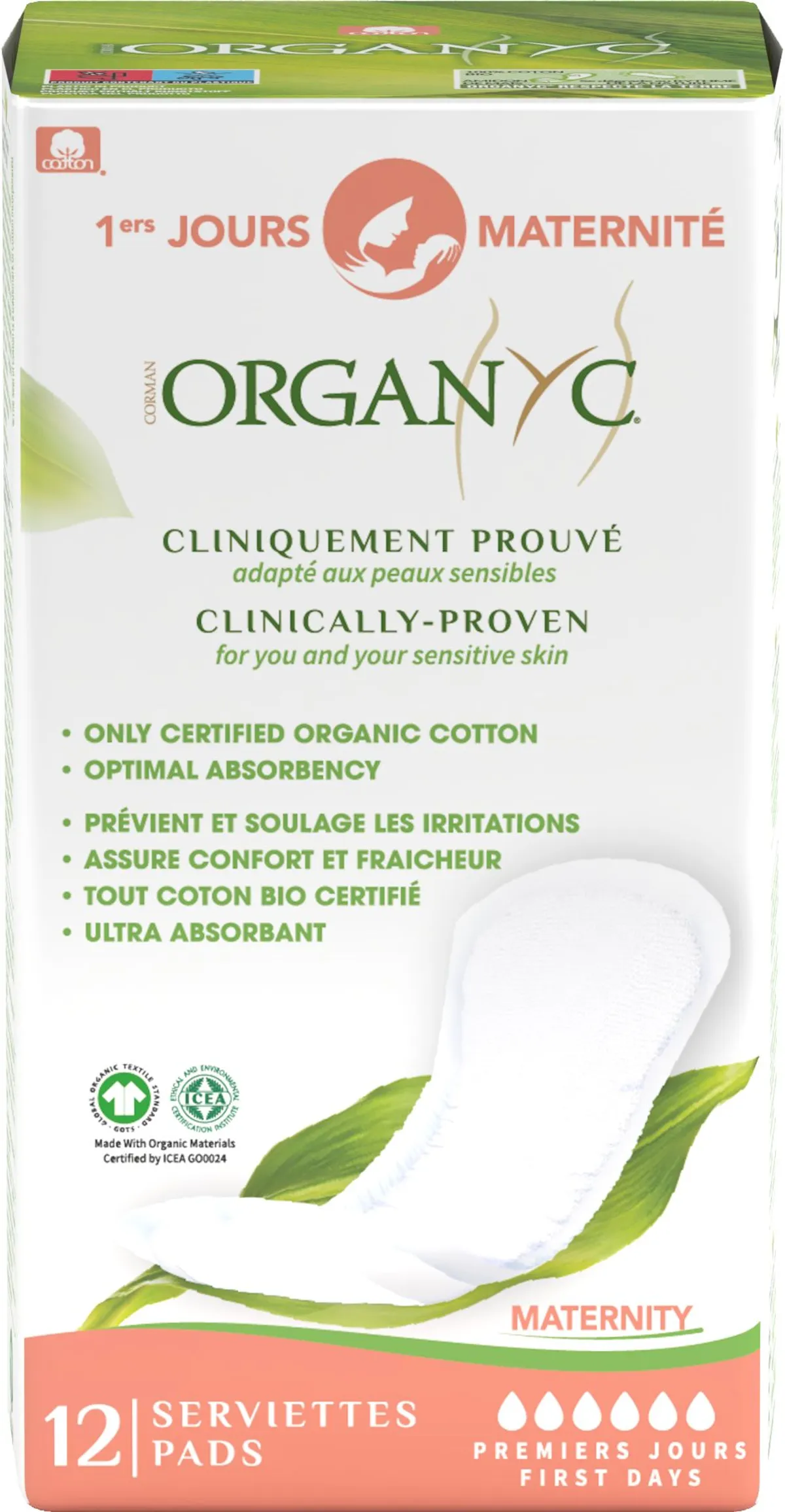 Organyc Serviettes Maternité Premiers Jours 12 Pièces